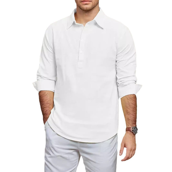 Men's casual long-sleeve shirt with button placket and fine structure Lisslune