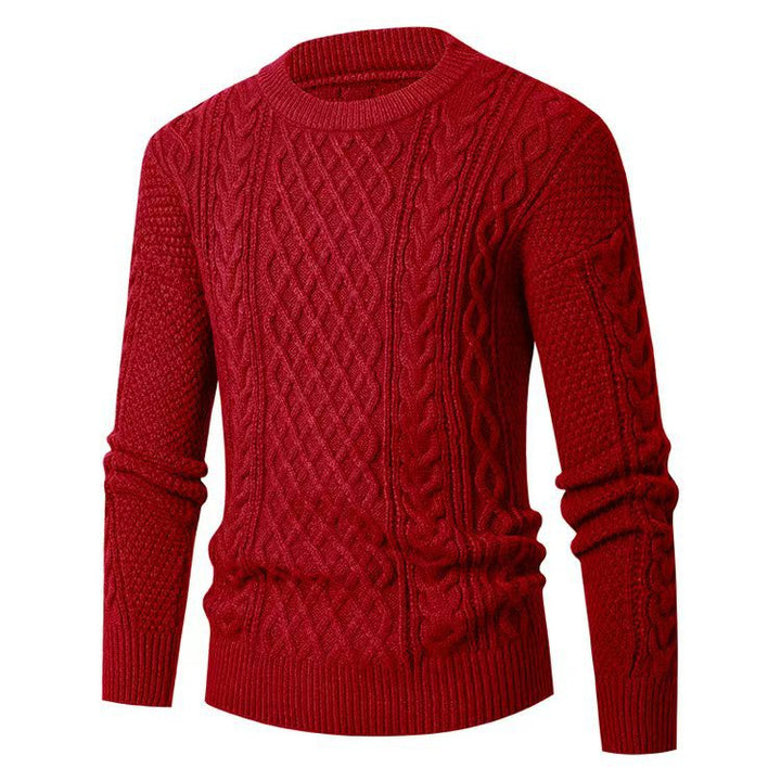 Men's Chunky Knit Sweater with Cable Pattern and Classic Round Neckline Lisslune