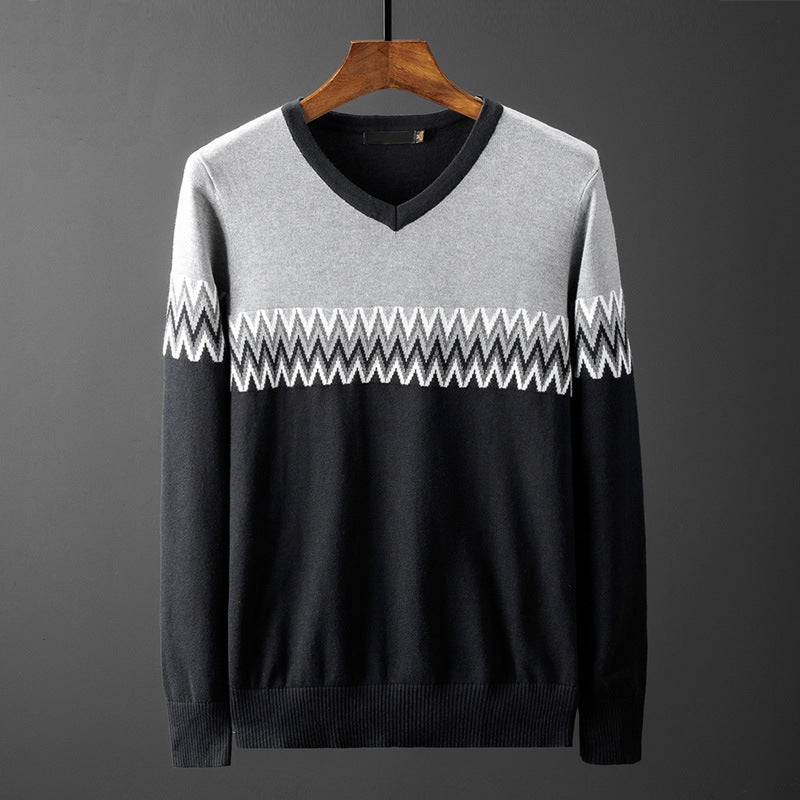 Men's elegant V-neck sweater with graphic pattern Lisslune