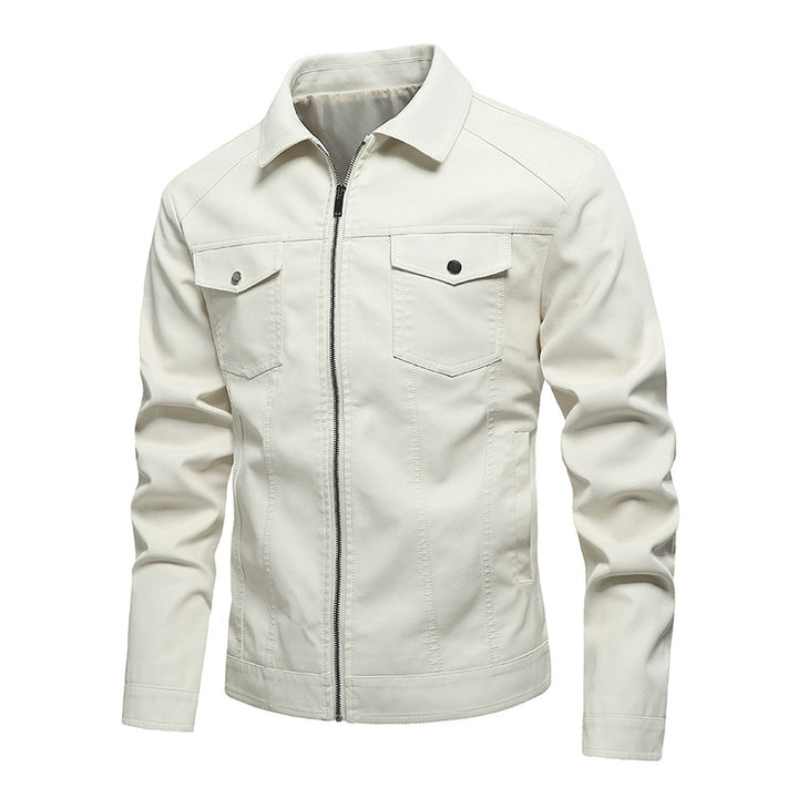 Men's fashionable synthetic leather jacket with classic cut and practical pockets Lisslune