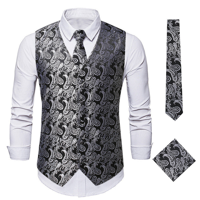 Men's Elegant Vest with Paisley Pattern and Matching Tie Set Lisslune