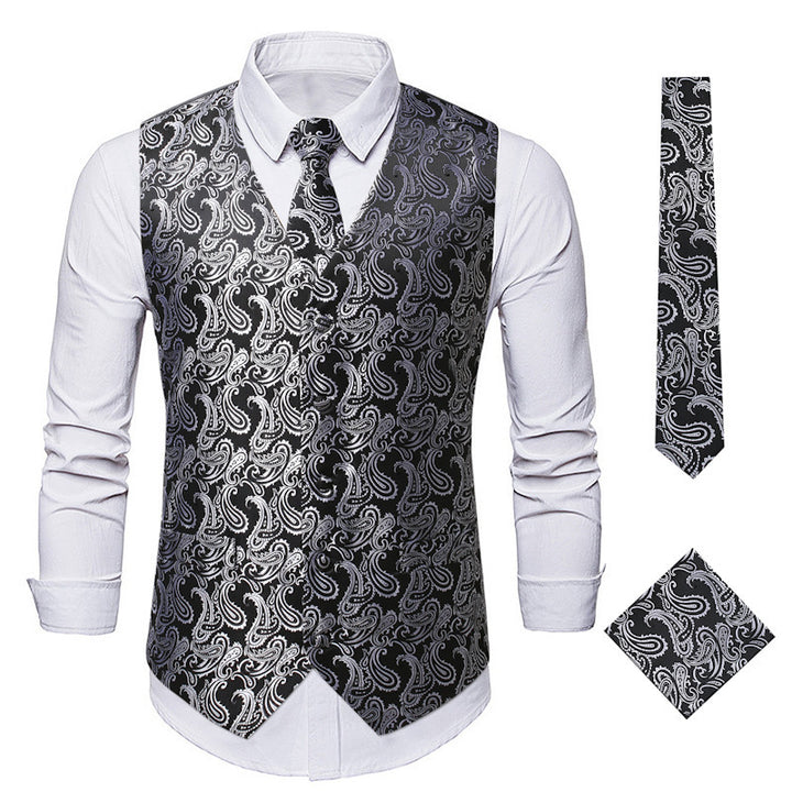 Men's Elegant Vest with Paisley Pattern and Matching Tie Set Lisslune