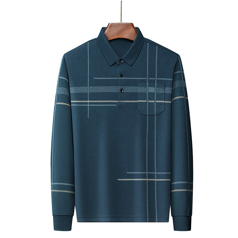 Men's Long Sleeve Polo Shirt with Modern Pattern Lisslune