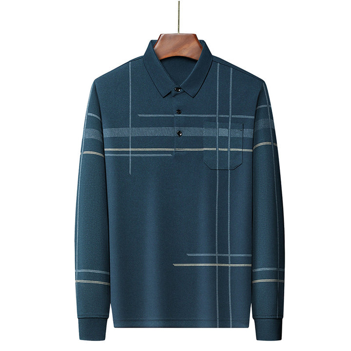 Men's Long Sleeve Polo Shirt with Modern Pattern Lisslune