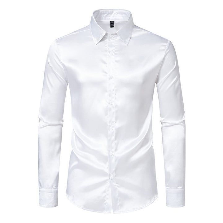 Men's Elegant and Shiny Long Sleeve Shirt with Innovative Texture Lisslune