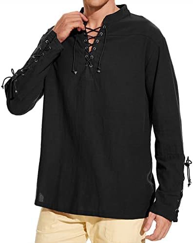 Men's linen shirt with original lacing design and casual stand-up collar Lisslune