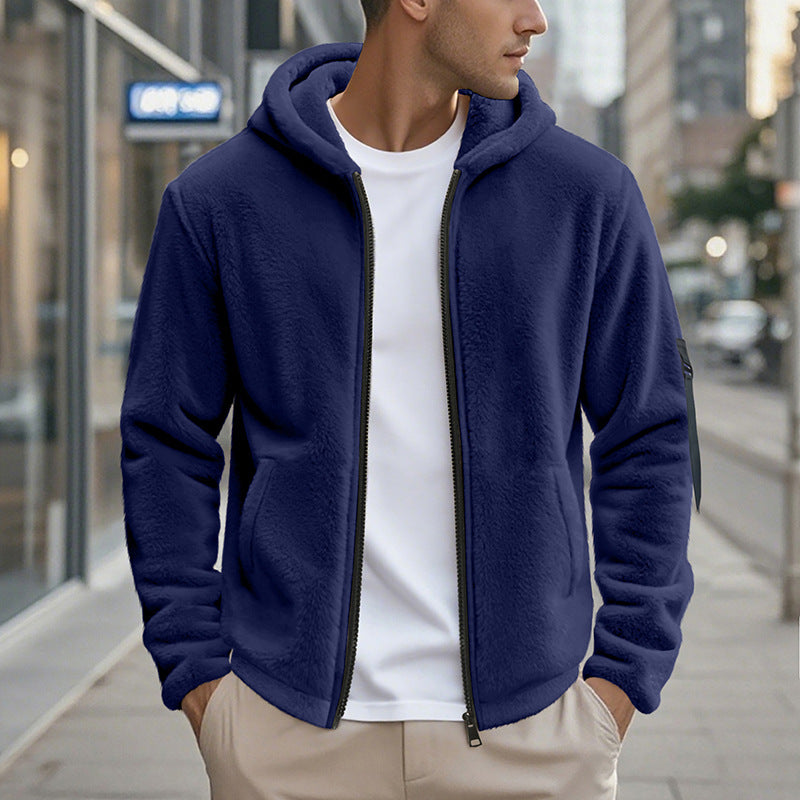 Men's fleece jacket with practical zipper and hood Lisslune