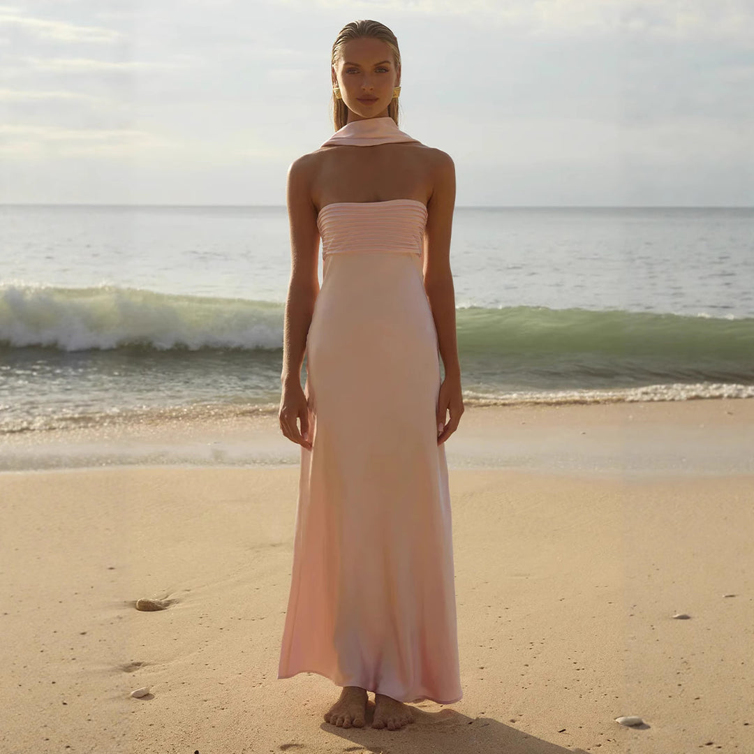 Women Elegant Maxi Dress with Off-Shoulder Design and Slim Top