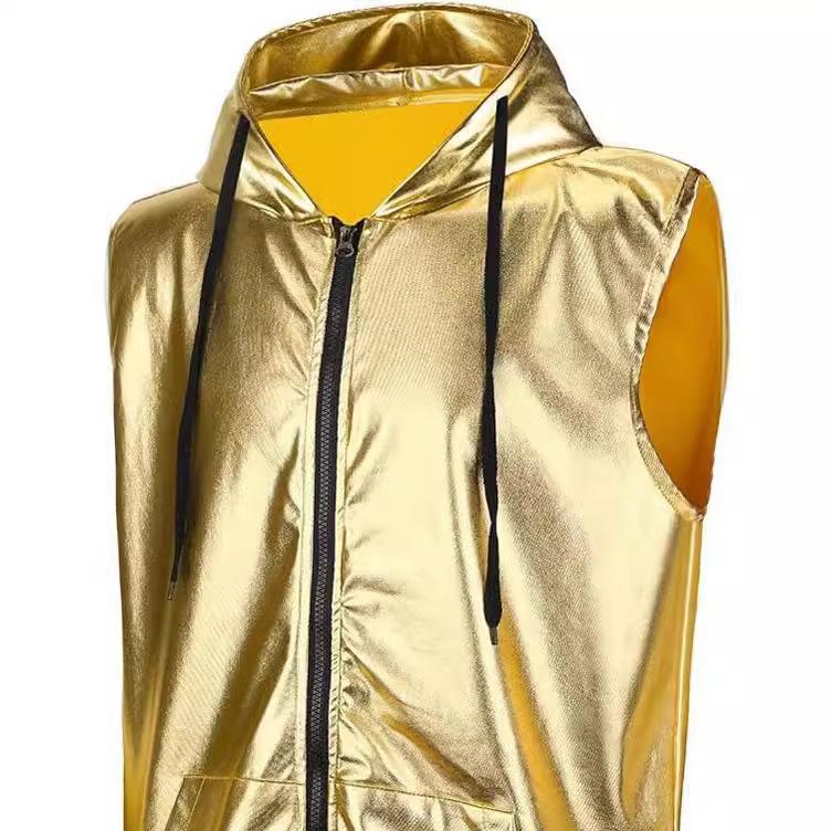 Men's hooded vest with glossy outer material and practical pockets Lisslune
