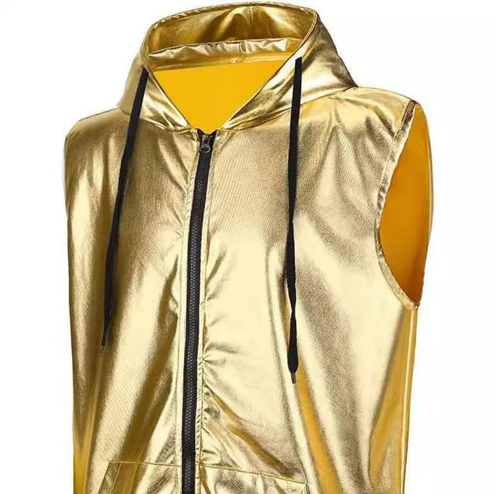 Men's hooded vest with glossy outer material and practical pockets Lisslune