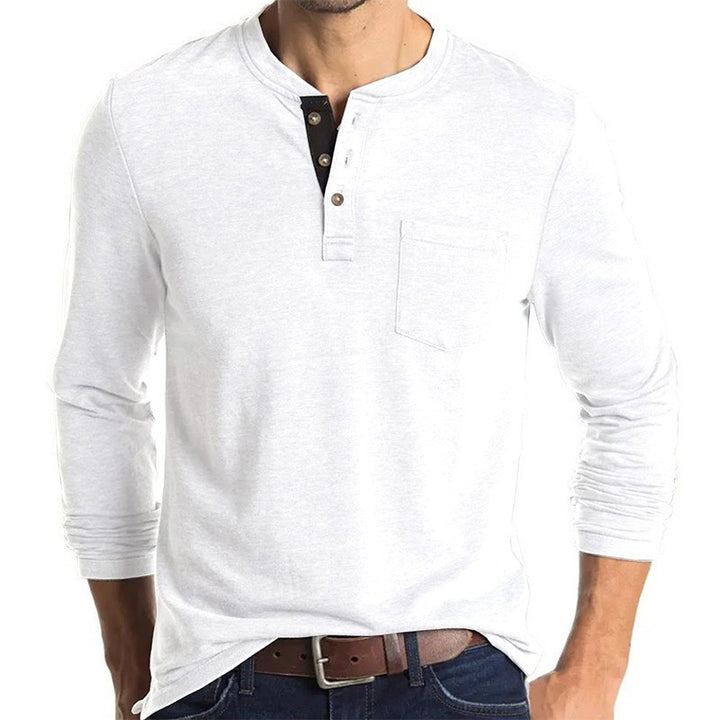 Men's long-sleeve shirt with modern Henley collar and chest pocket Lisslune
