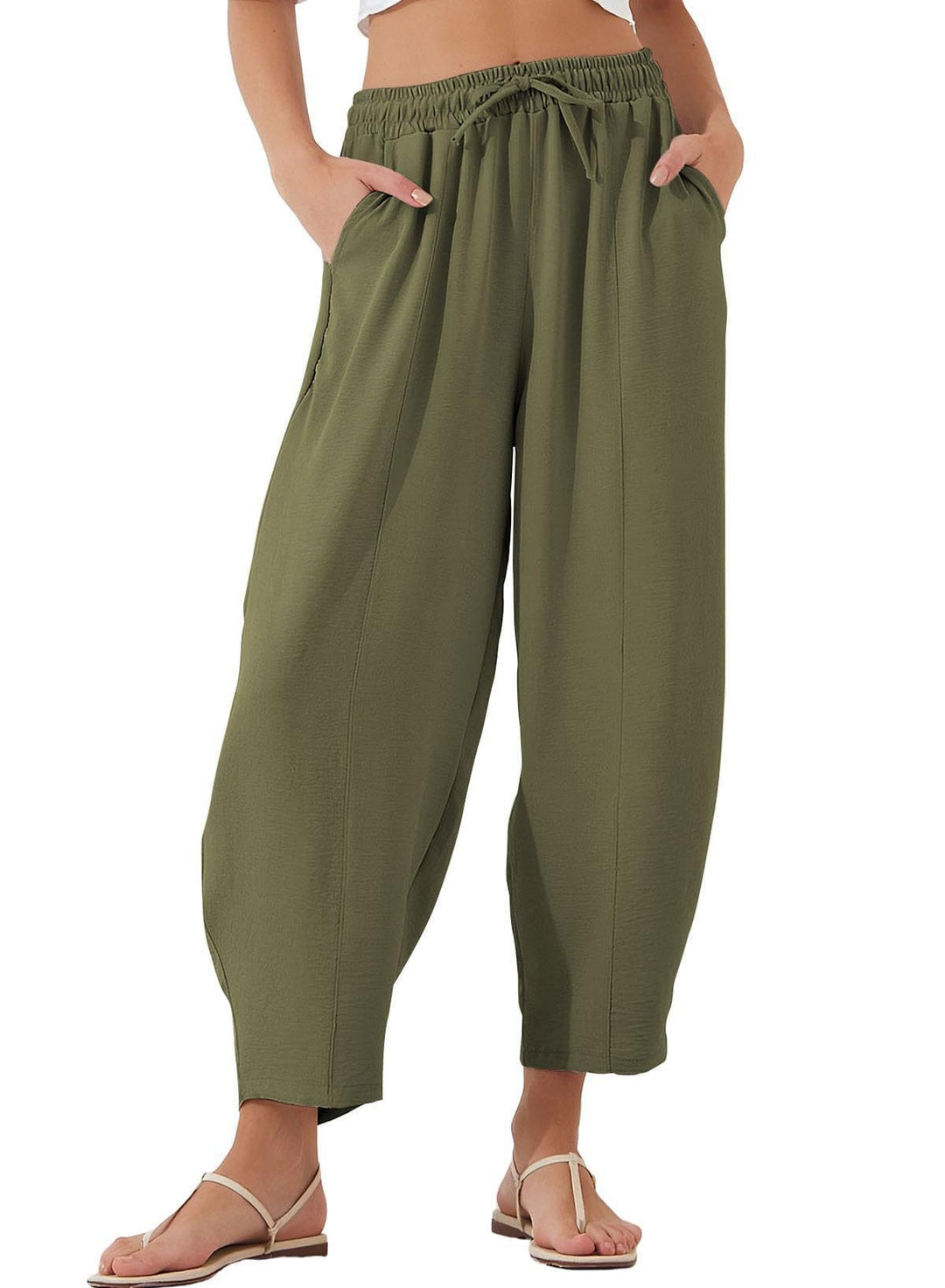 Damen Bequeme, weit geschnittene Sommerhose mit elastischem Bund und seitlichen Taschen Lisslune