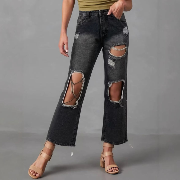 Women's distressed Mom Jeans with trendy cut-out details Lisslune