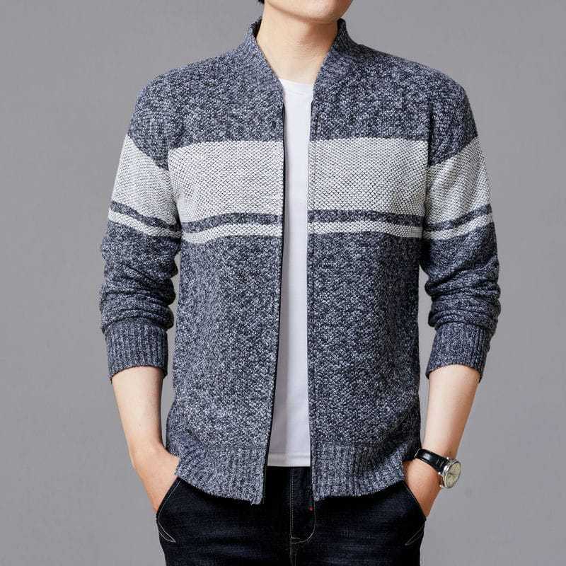 Men's Cardigan with Modern Cable Pattern and Zipper Lisslune