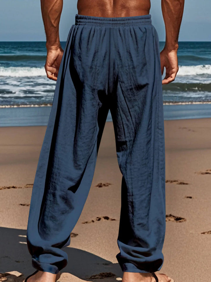 Men's Casual Linen Pants with Elastic Waistband and Side Pockets Lisslune