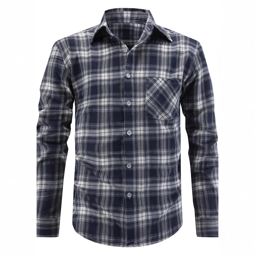 Men's checked long-sleeve shirt with chest pocket and comfortable fit Lisslune