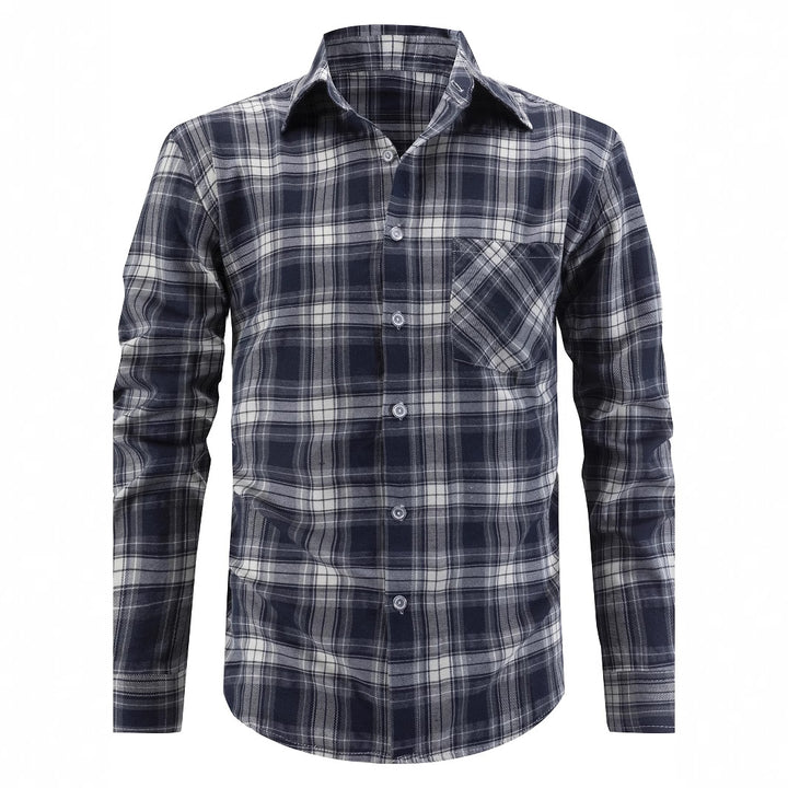 Men's checked long-sleeve shirt with chest pocket and comfortable fit Lisslune