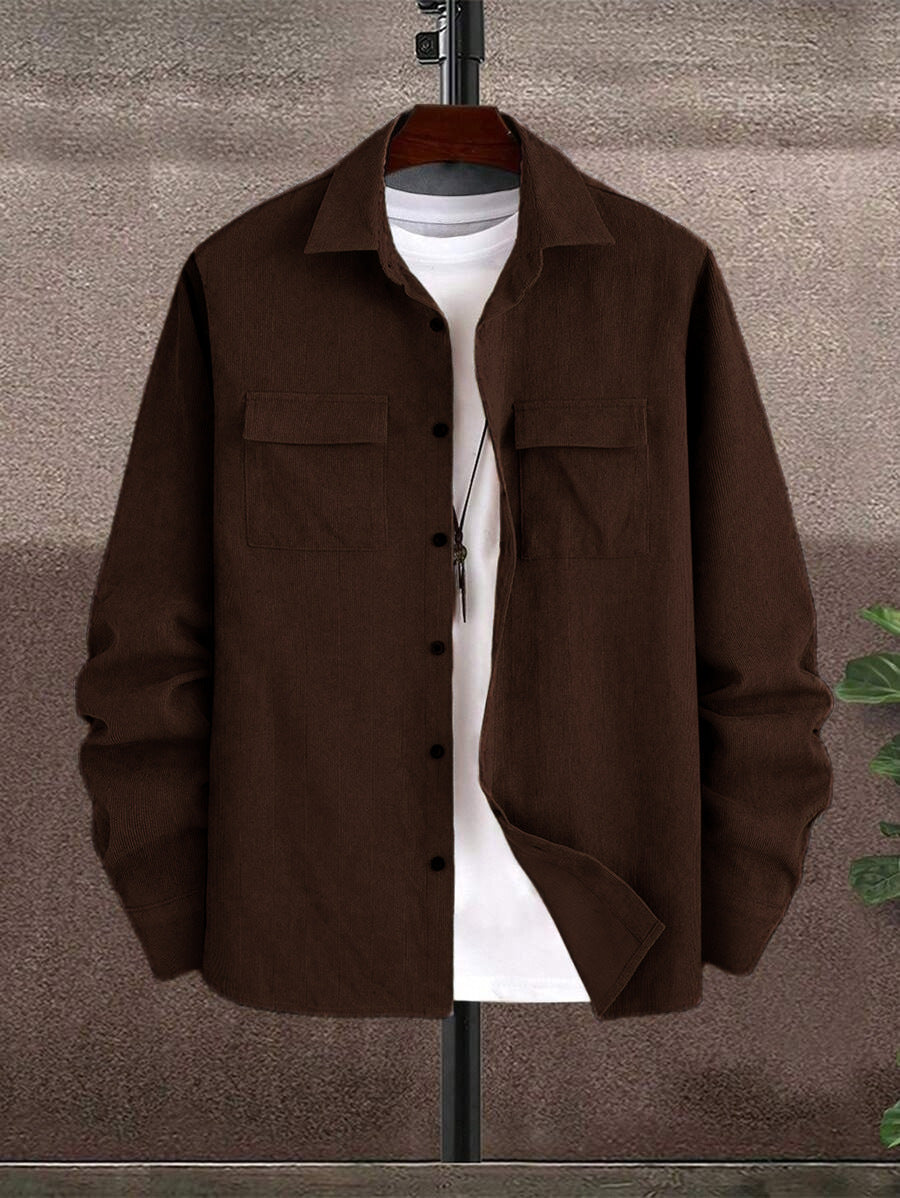 Men's Casual Shirt Jacket with Two Chest Pockets and Textured Design Lisslune