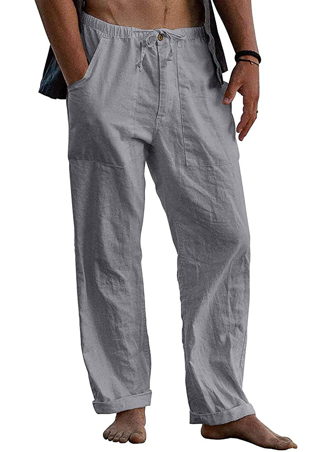 Men's Loose Linen Pants with Elastic Waistband and Versatile Pockets Lisslune