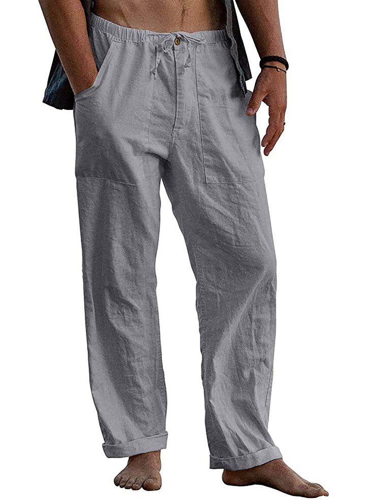 Men's Loose Linen Pants with Elastic Waistband and Versatile Pockets Lisslune