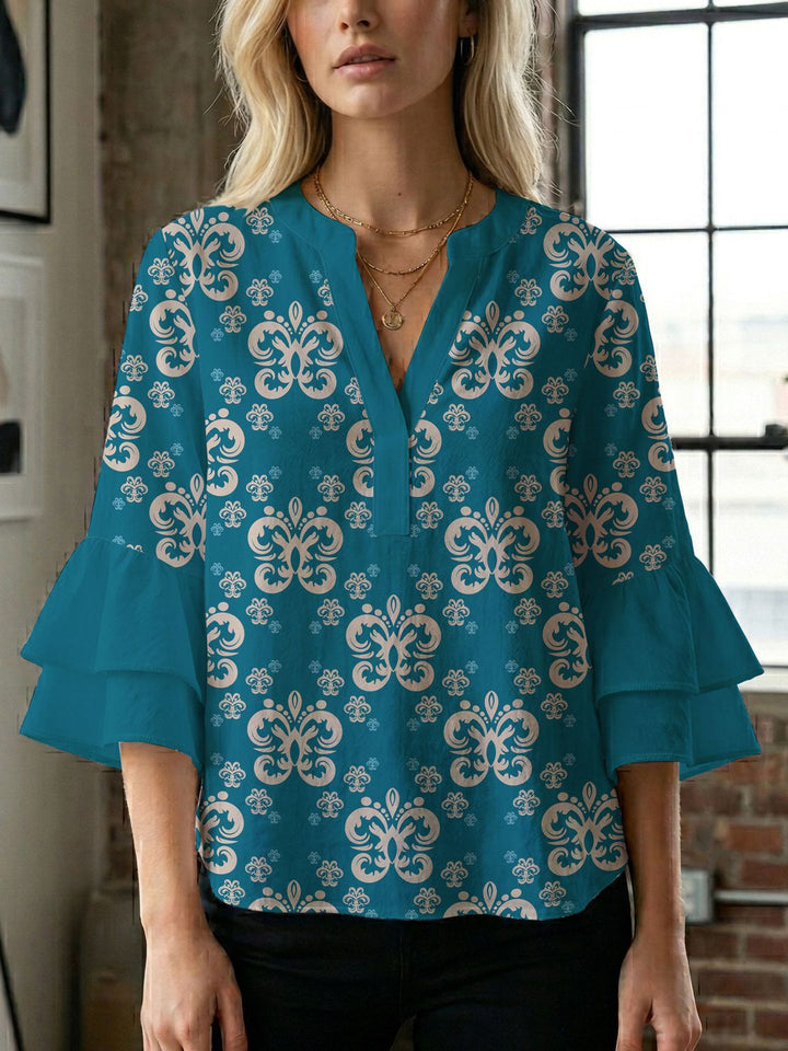 Women's blouse shirt with voluminous sleeves and creative print design Lisslune