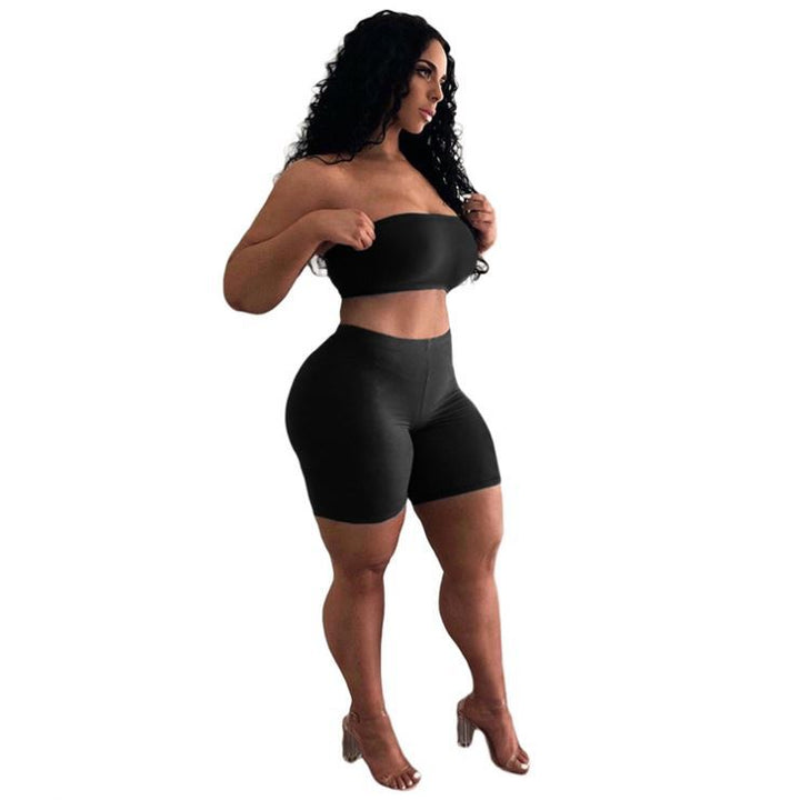 Women's Crop Top and Shorts Set with Elastic Waistband and Figure-Shaping Cut Lisslune