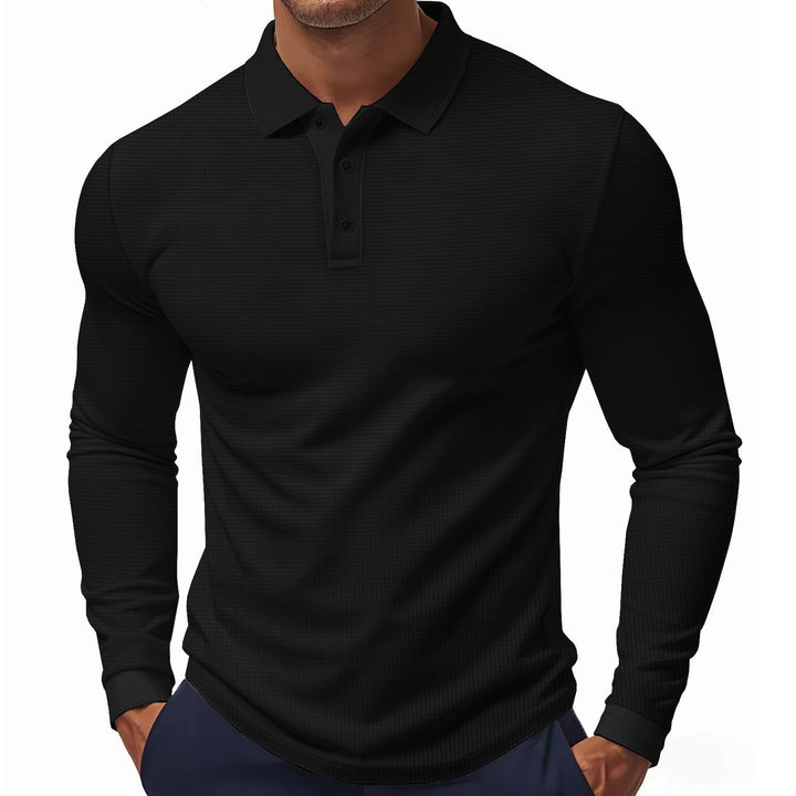 Men's Long Sleeve Polo Shirt with Textured Surface Lisslune