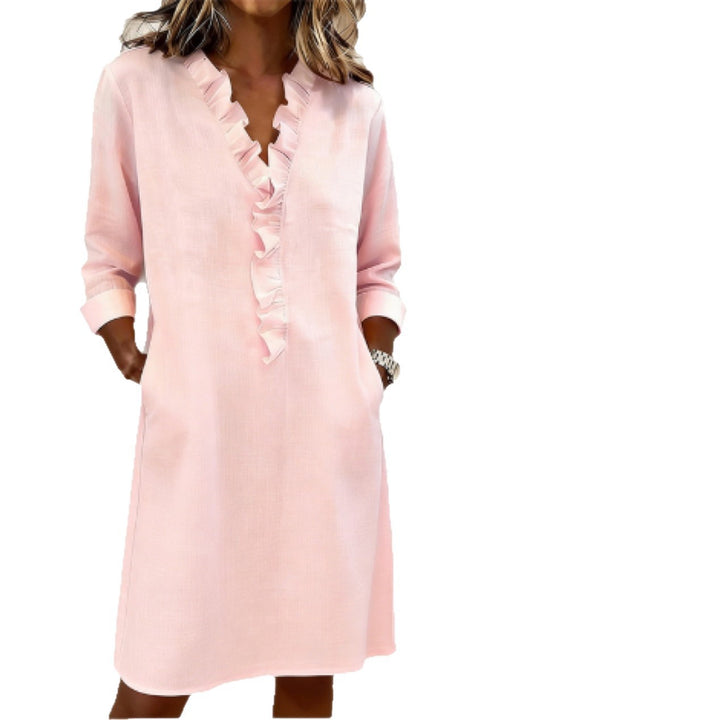 Damen Freizeitkleid mit Rüschen und V-Ausschnitt Lisslune