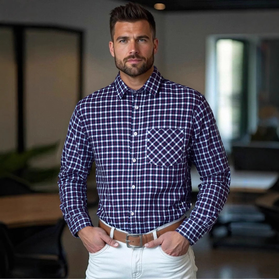 Men's checked long-sleeve shirt with breast pocket Lisslune