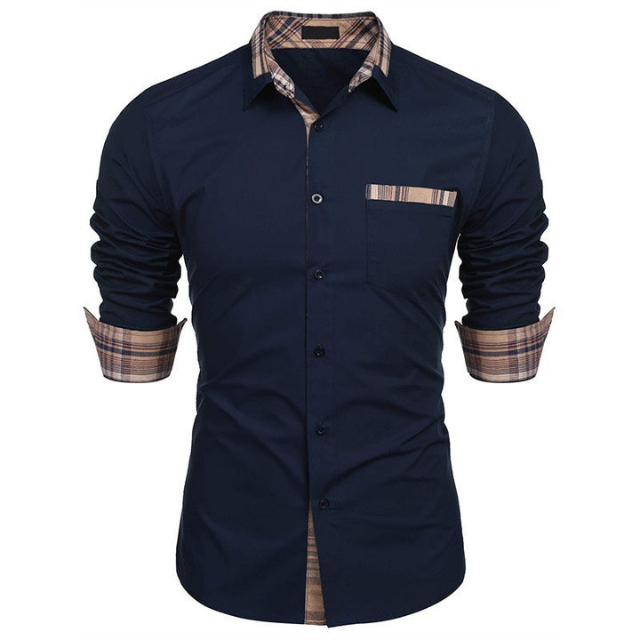 Men's Business Shirt with Fashionable Check Collar and Practical Chest Pocket Lisslune