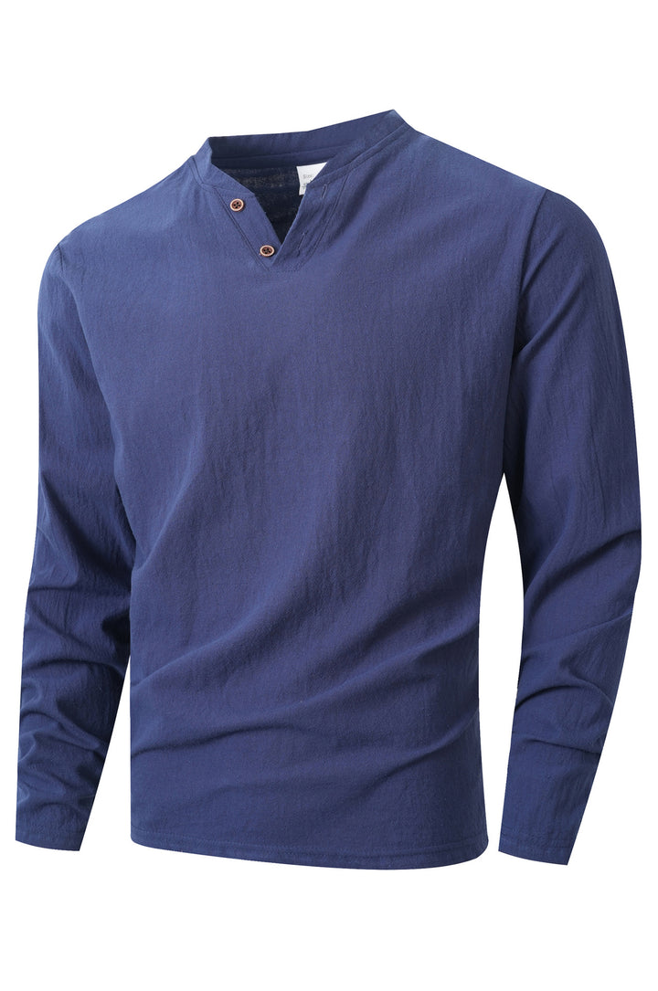 Men's long sleeve shirt with modern stand-up collar and button details Lisslune