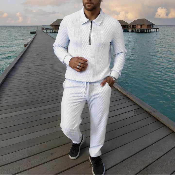 Men's Elegant Knit Suit made of breathable material with stand-up collar Lisslune
