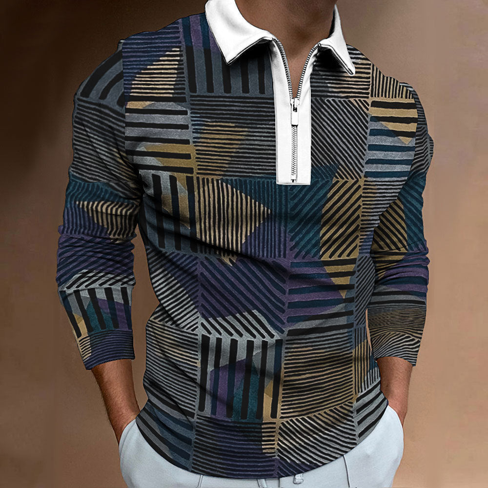 Men's polo shirt with fashionable zipper and unique graphic design Lisslune