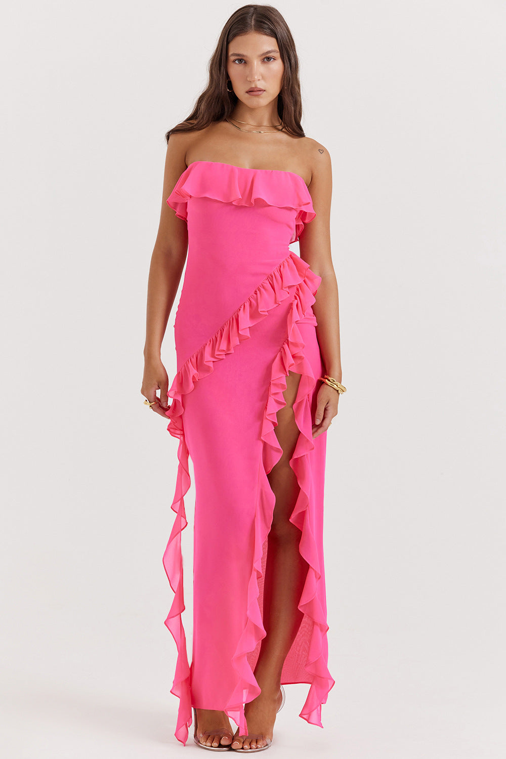 Ladies evening dress in elegant ruffle style