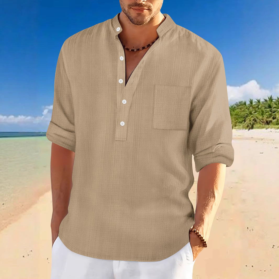 Men's casual long-sleeve shirt with texture and button placket Lisslune