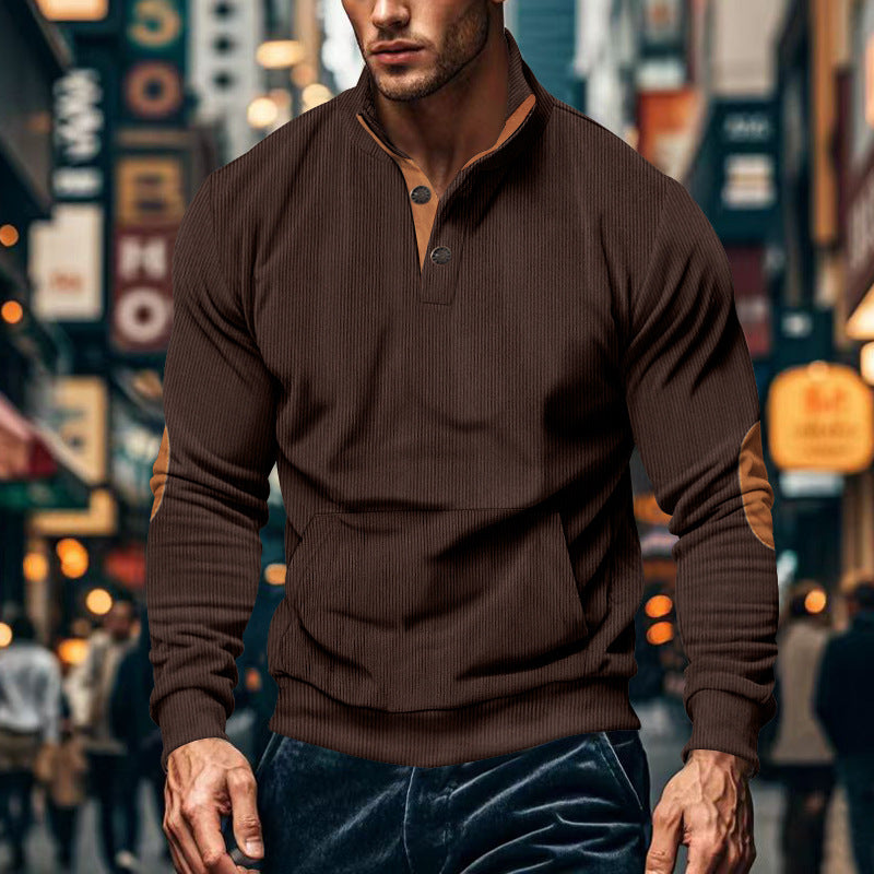 Men's casual pullover with stand collar and button placket Lisslune