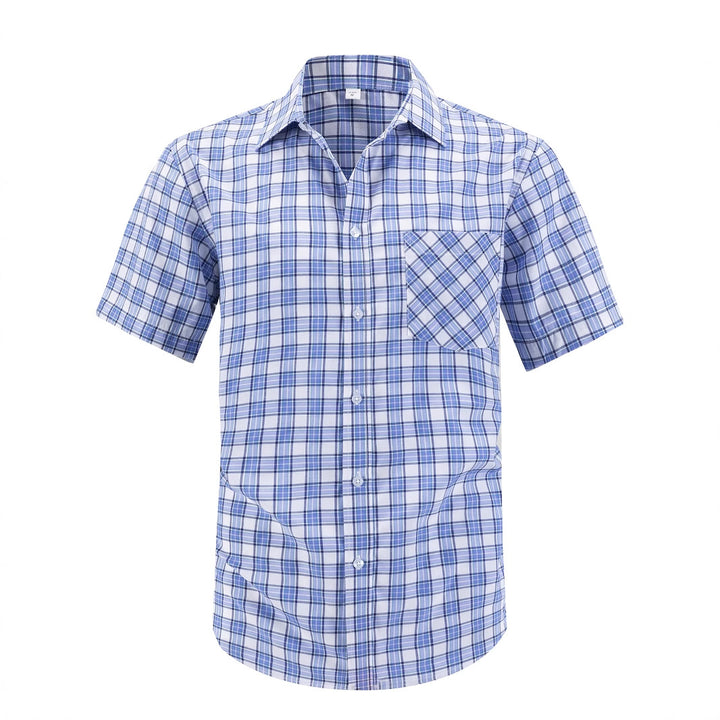 Men's casual short-sleeve shirt with classic check pattern and chest pocket Lisslune