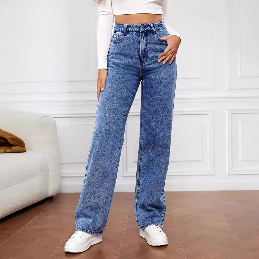 Ladies high-cut denim jeans with wide leg Lisslune
