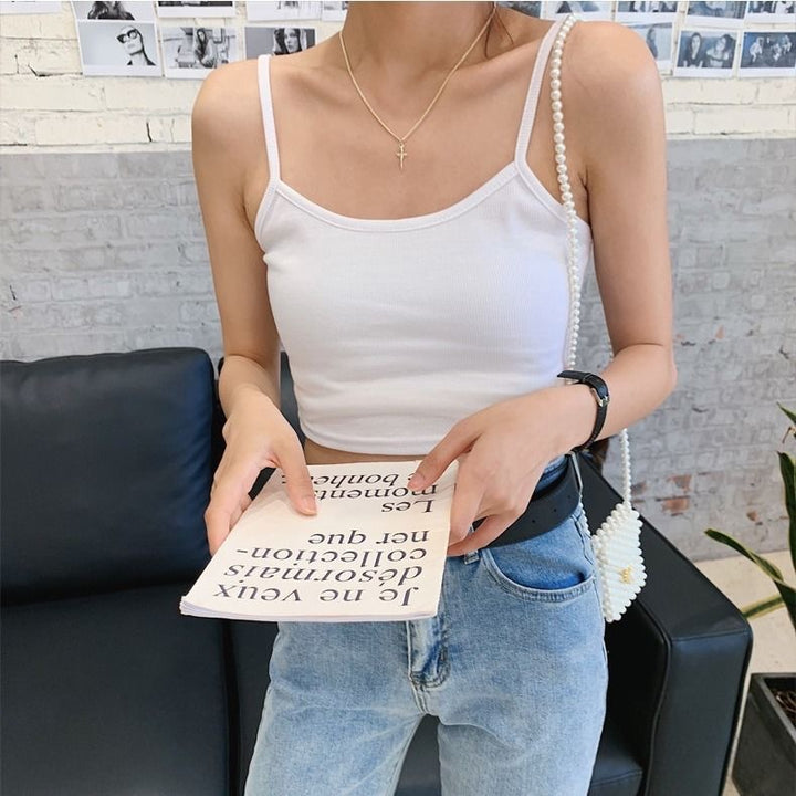 Women's cropped top with thin straps and elastic cut
