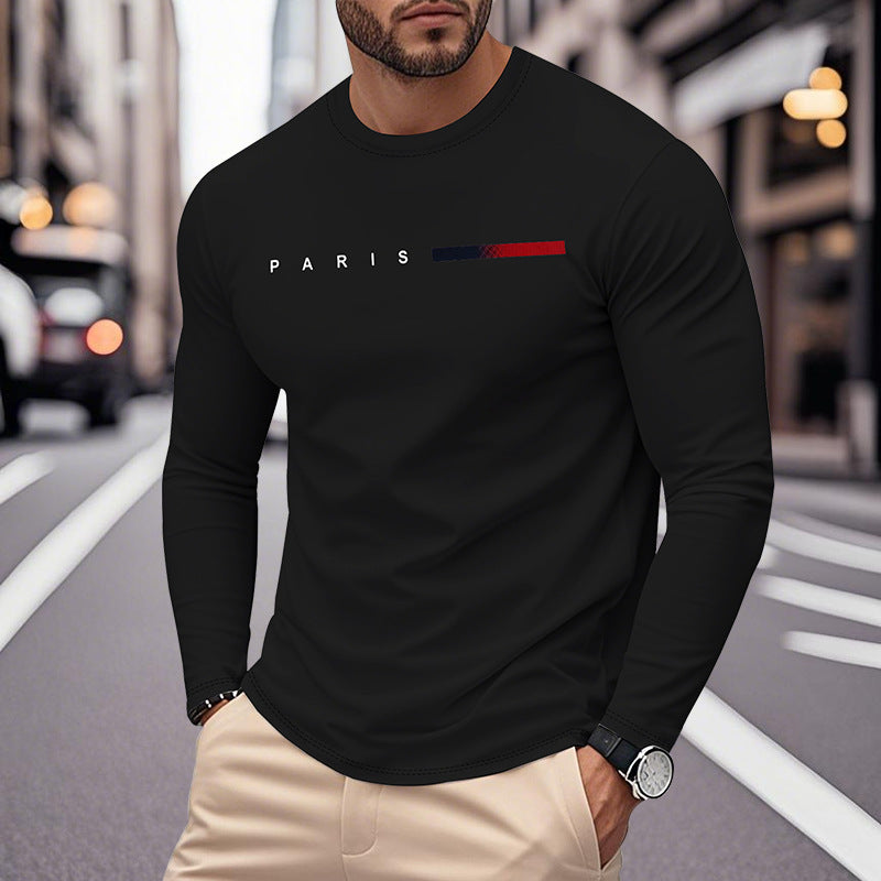 Men's Long Sleeve T-Shirt with Modern Paris Print and Elastic Hem Lisslune