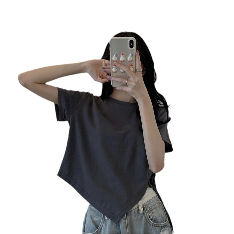 Women's crop top with asymmetric hem and loose fit