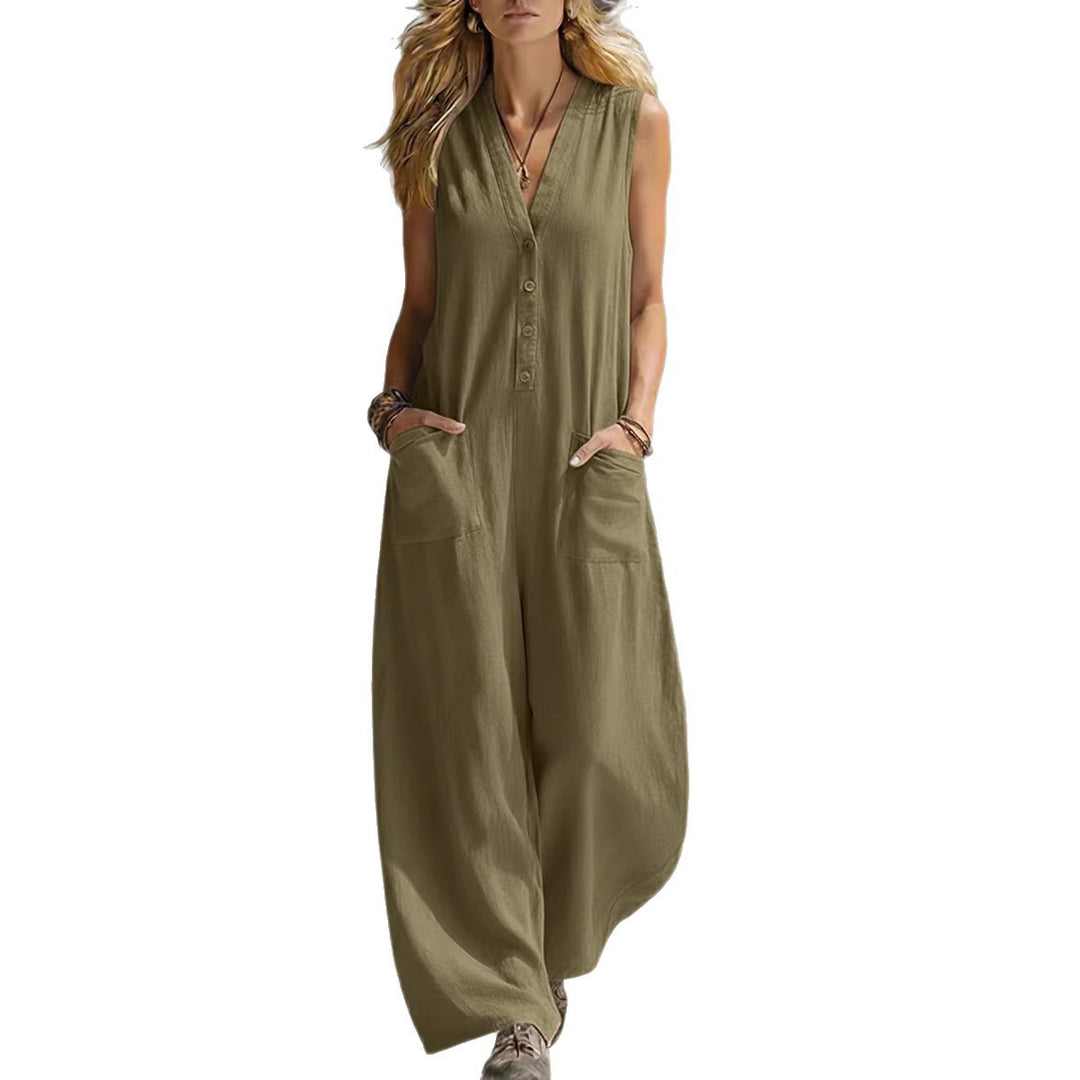 Damen Jumpsuit mit tiefem V-Ausschnitt und praktischen Taschen Lisslune