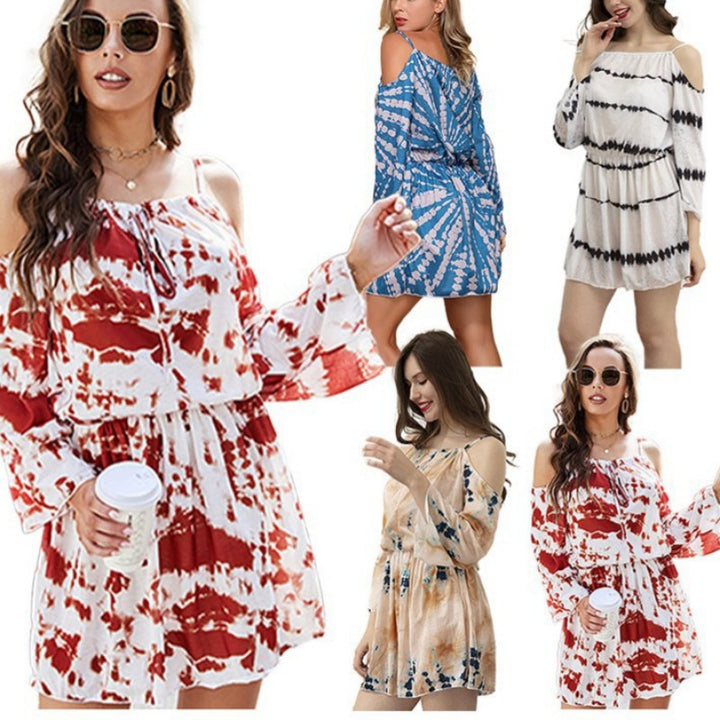 Women’s casual dress with off-shoulder design and Boho graphics Lisslune