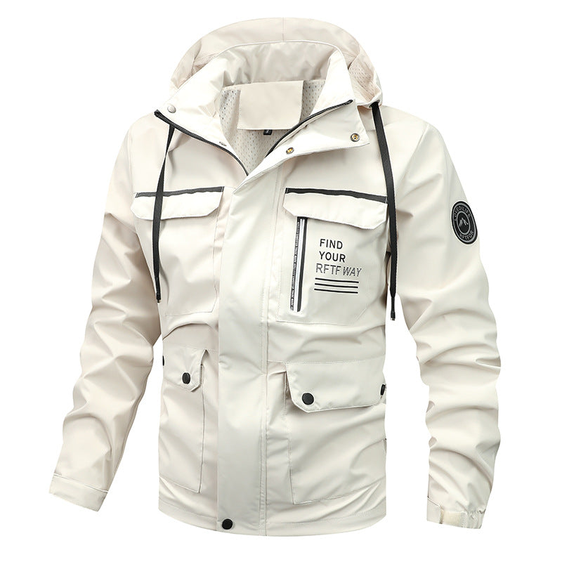 Men's Water-Repellent Outdoor Jacket with Adjustable Hood and Multiple Pockets Lisslune