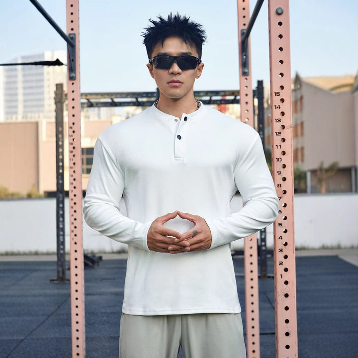 Men's Long Sleeve Henley Shirt made of breathable material with buttoned neckline Lisslune