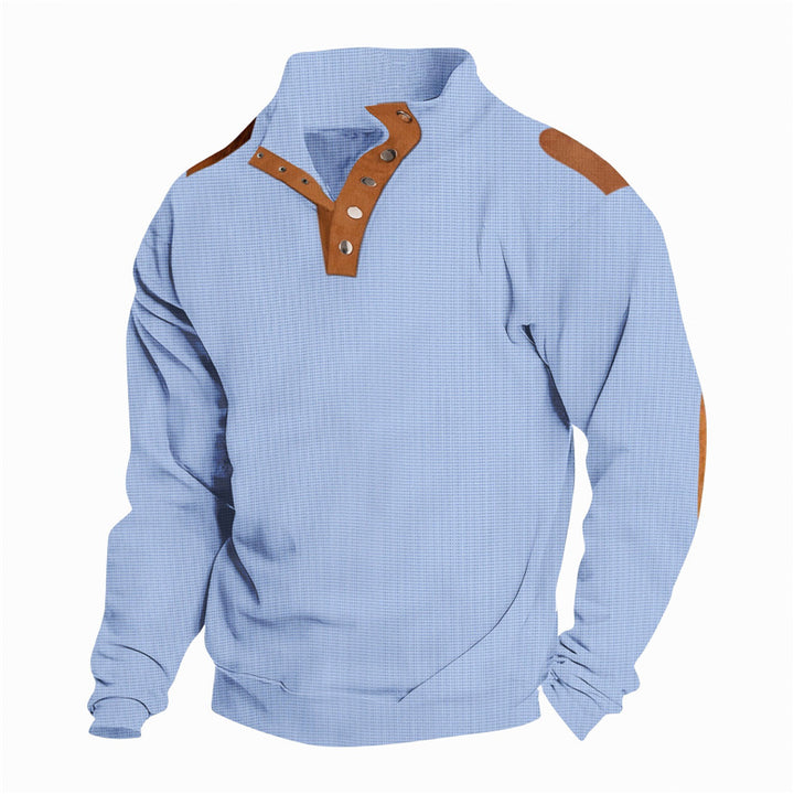 Men's casual sweater with stylish button placket and reinforced shoulders Lisslune