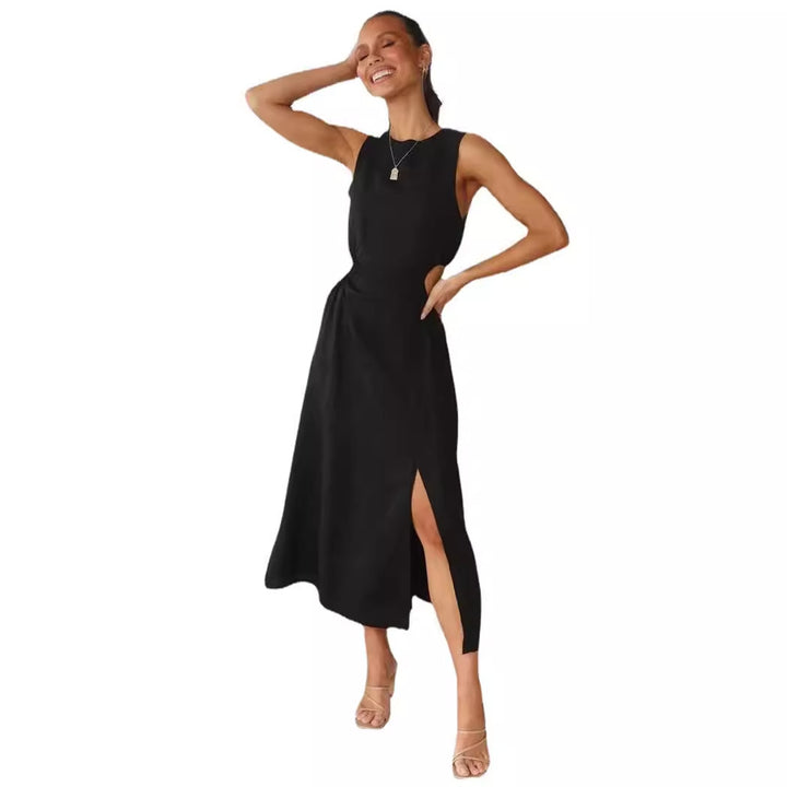 Ladies max dress with sophisticated wrap design and high slit Lisslune