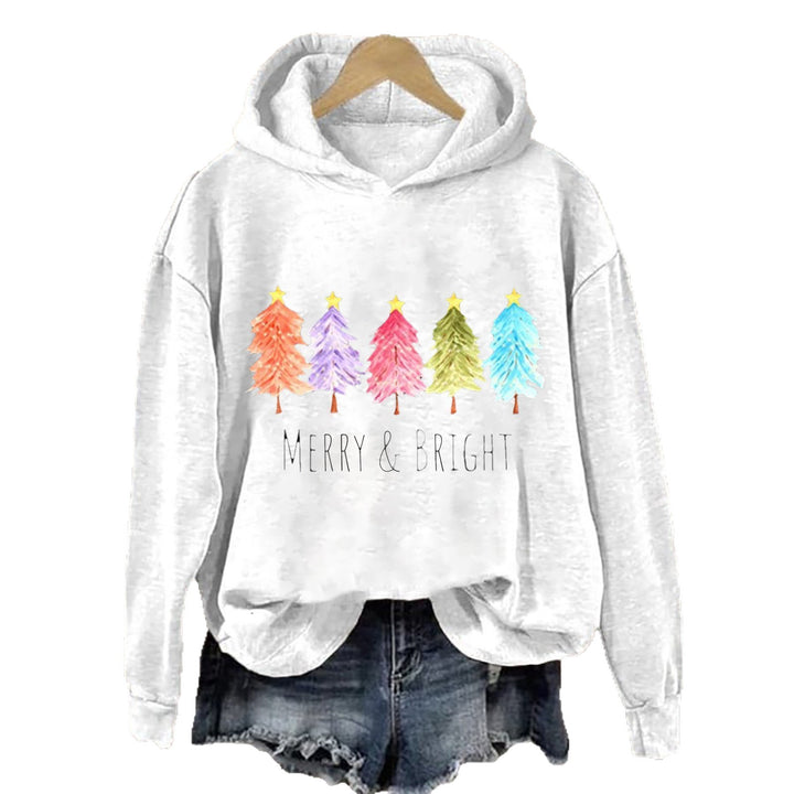 Women's Hooded Sweatshirt with Festive Tree Graphic Lisslune