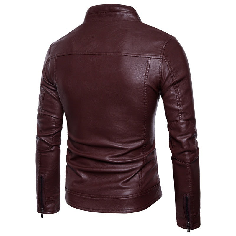 Men's stylish leather jacket with modern stand-up collar and zippers Lisslune