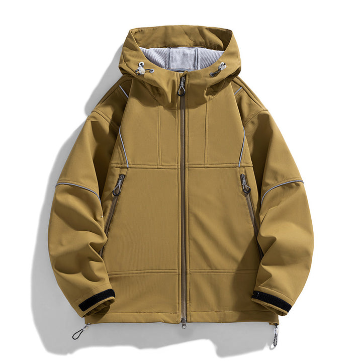 Men's Technical Outdoor Jacket with Adjustable Hood Collar and Practical Zip Pockets Lisslune